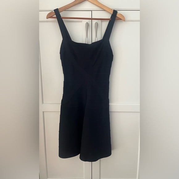HERVE LEGER Size S Black Rayon Cocktail A-line Dress - Picture 3 of 8
